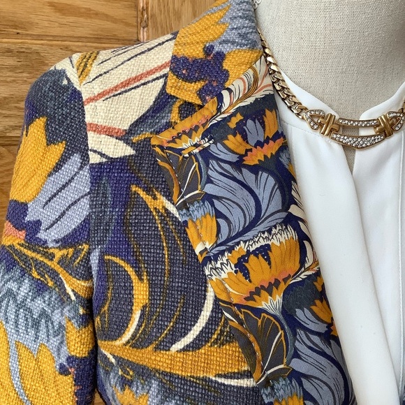 TORY BURCH Blue Floral Textured Jacket Size 4 - Picture 4 of 14